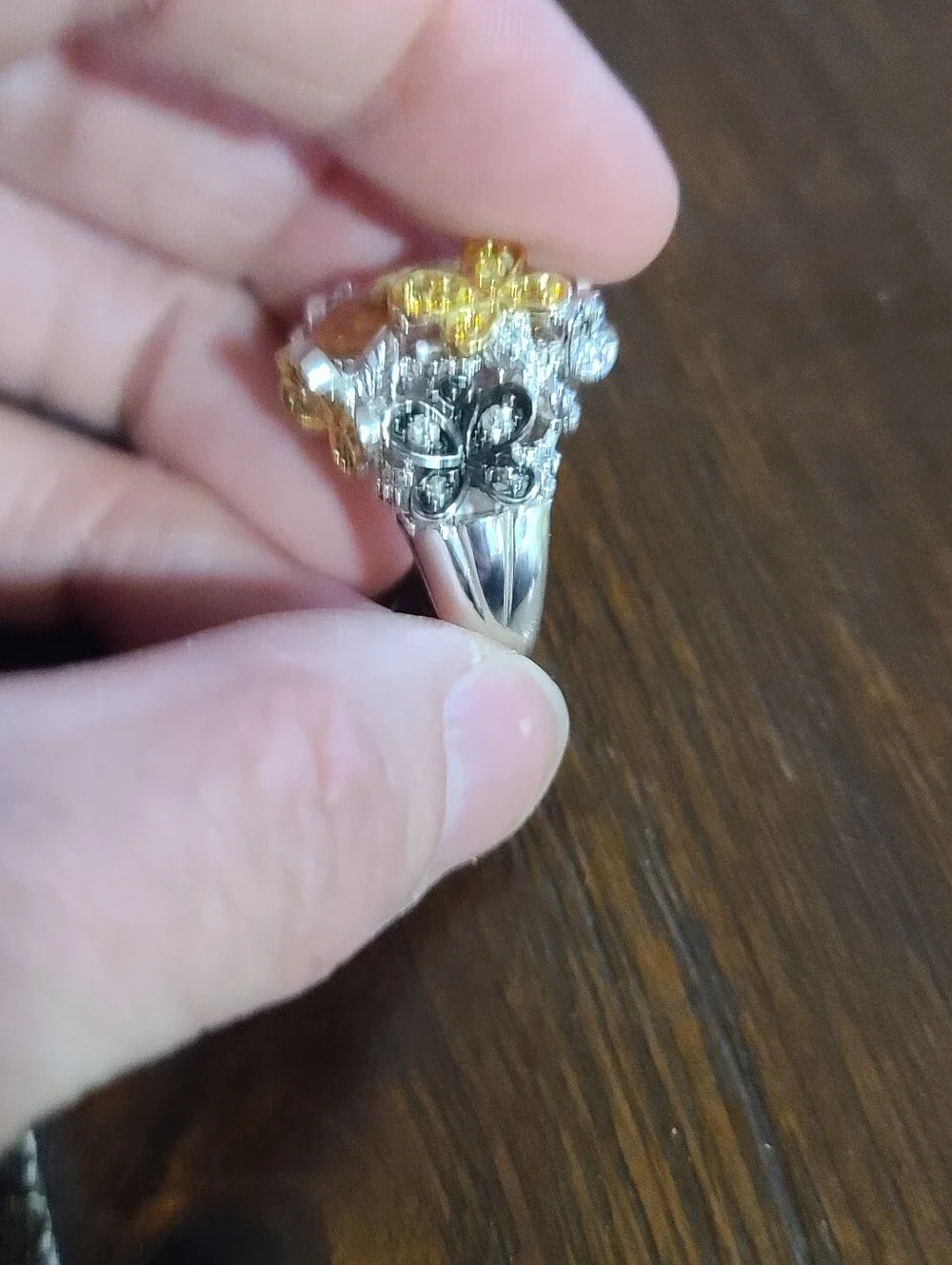 Huge Citrine Set In Chunky 925 Setting Butterfly Cocktail Ring, Size 6 - Picture 4 of 9